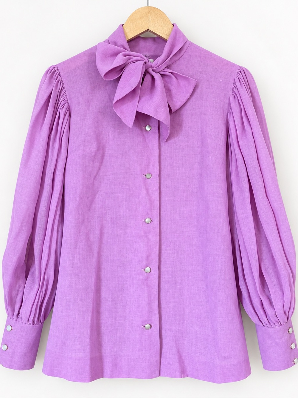 Vintage Ralph Originals Lavender Bow Blouse Statement Sleeve